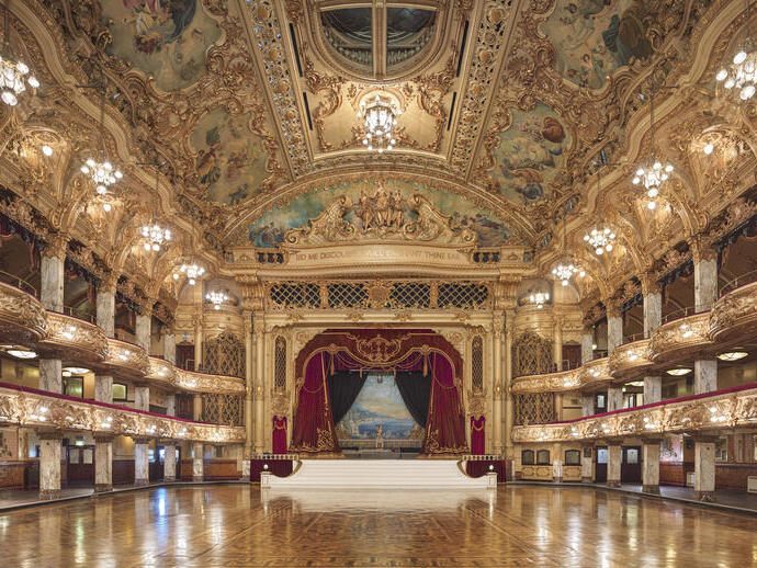 Grand interiors of Blackpool Tower Ballroom.