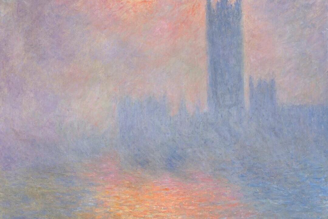 Claude Monet's London Parliament Sunlight in the Fog 1904 on display at the Courtauld Gallery in London