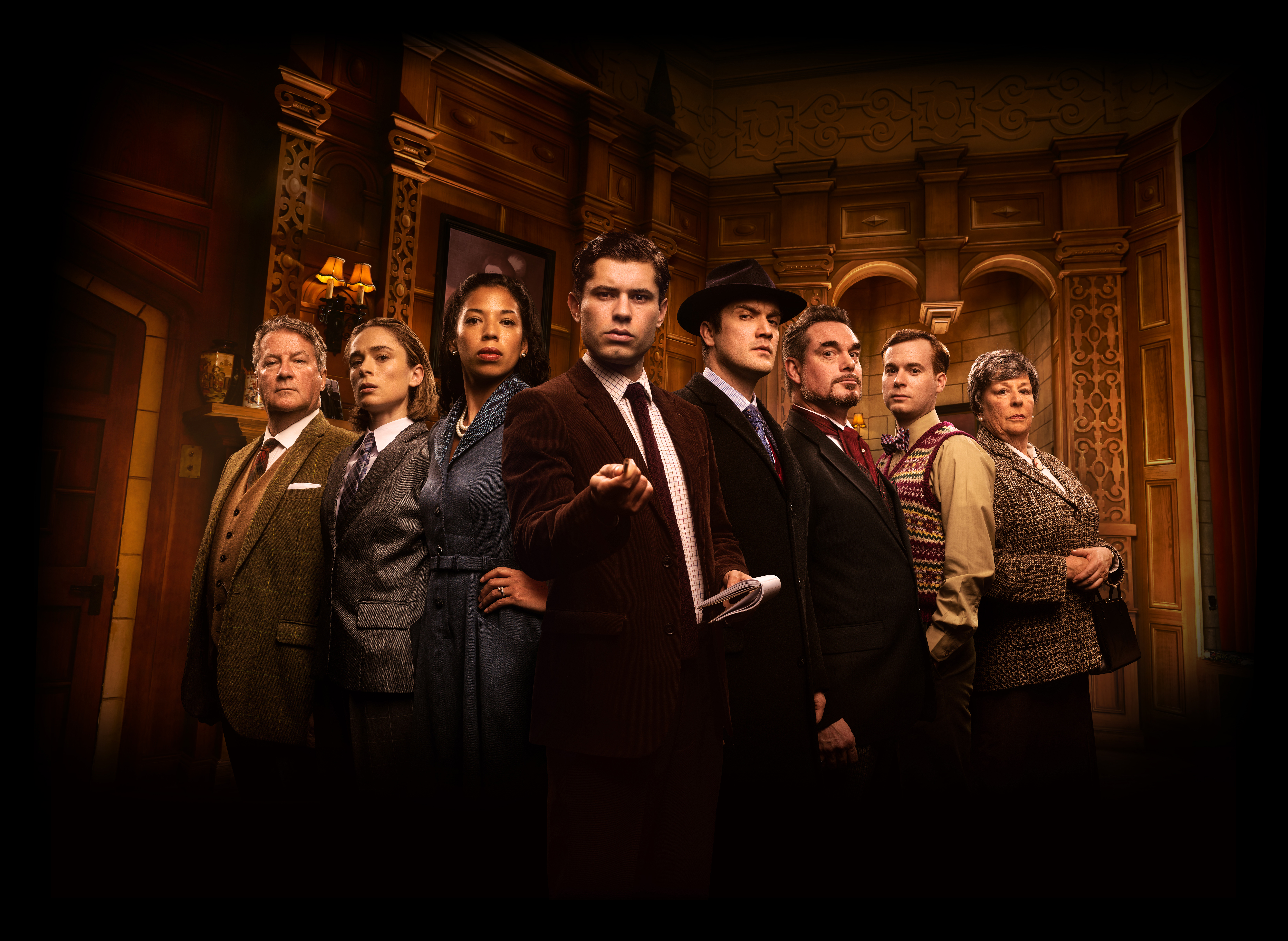 Actors on stage from the MOUSETRAP