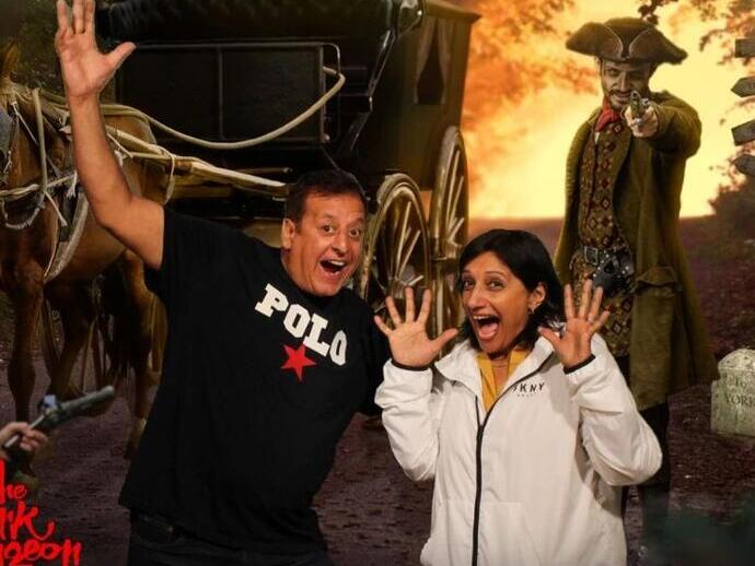 Group of people in front of a display in York Dungeon