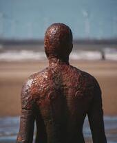 rear view of a statue on the beach