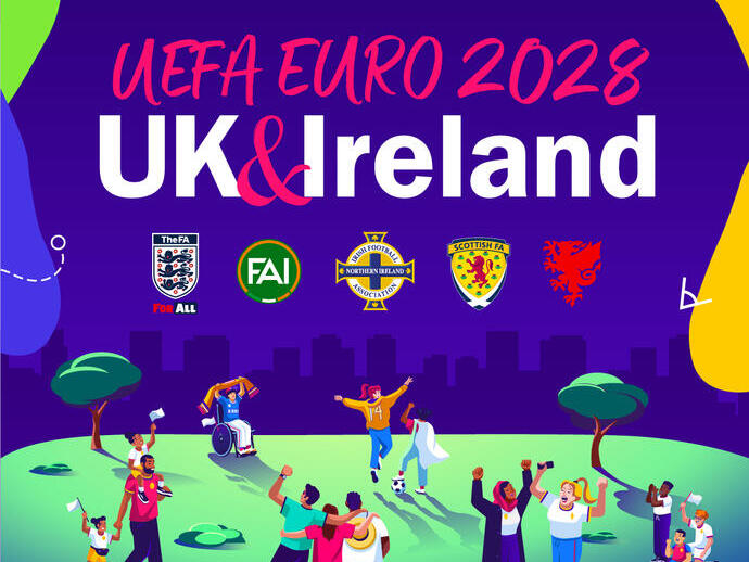 Opera d'arte relativa alla candidatura del Regno Unito e dell'Irlanda per UEFA Euro 2028