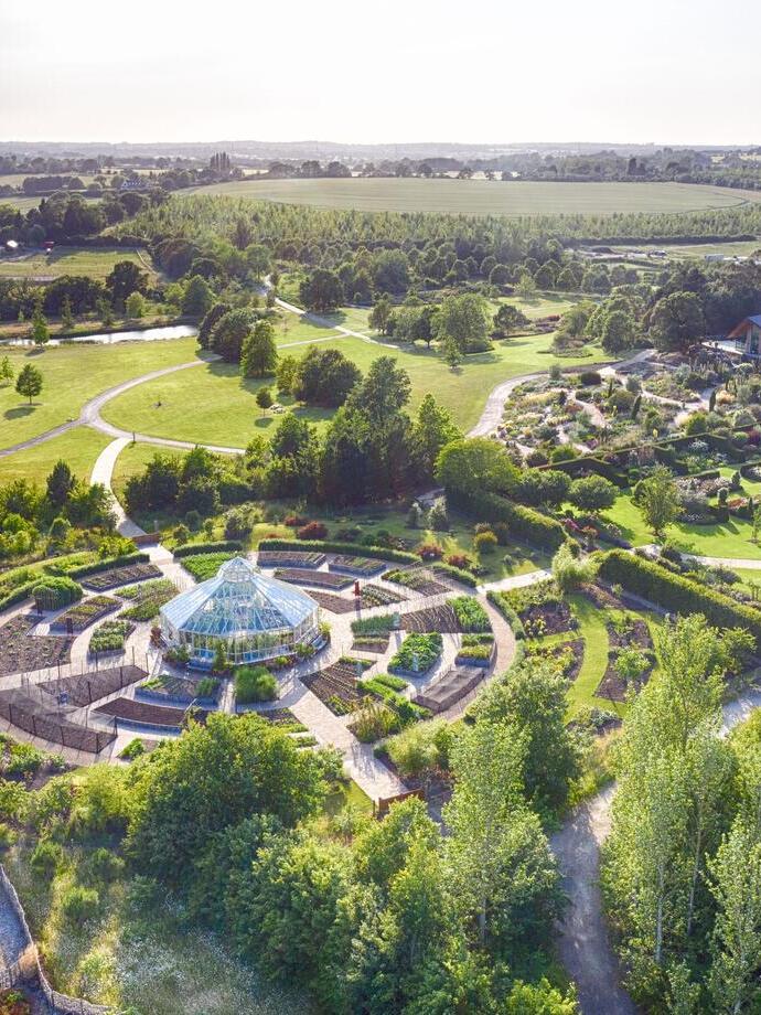 aerial view of gardens in the summer