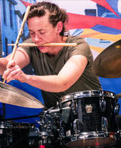 Drummer Liz Exell at Brecon Jazz Festival
