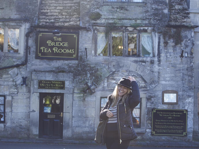 Woman standing outside a tea room