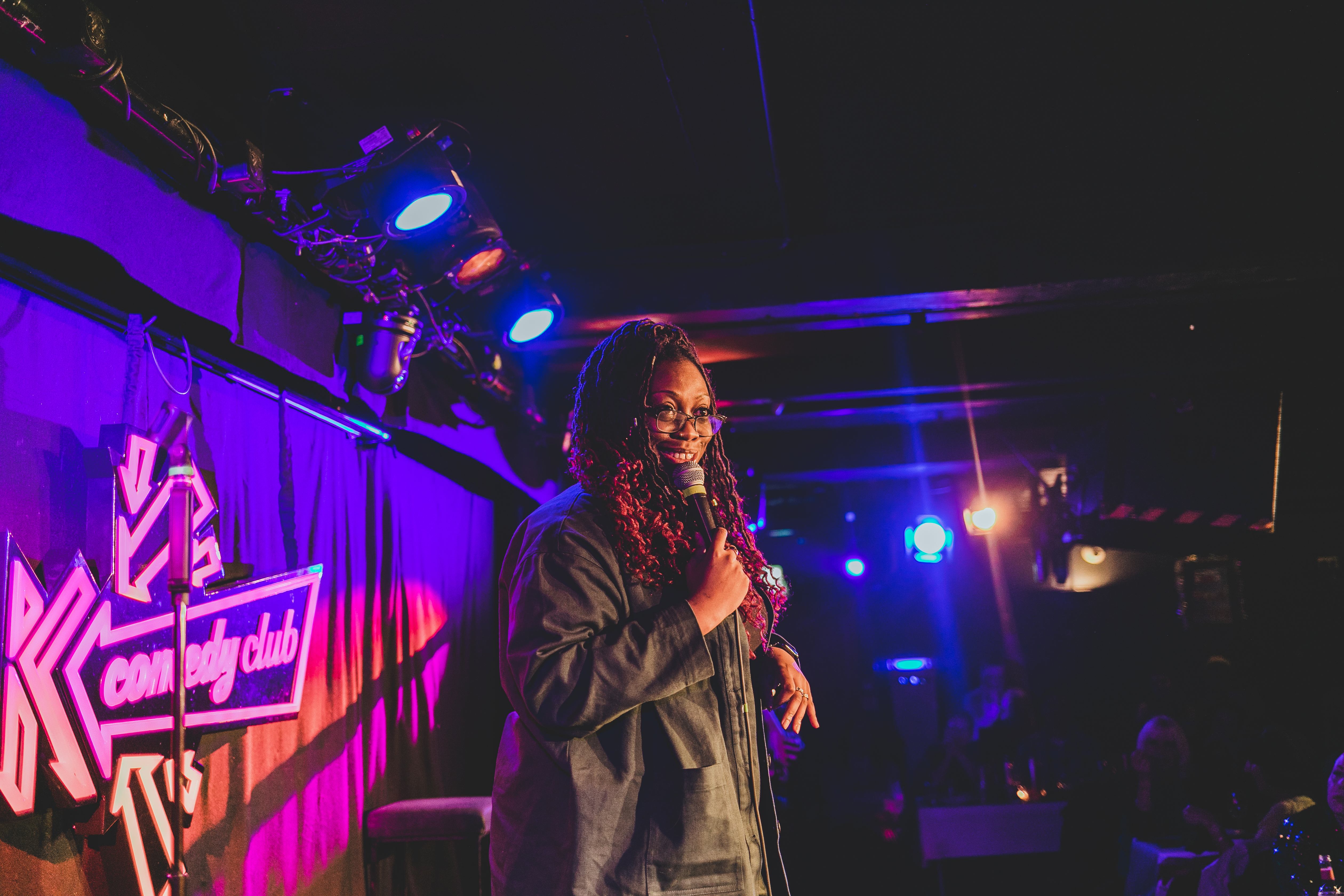 A performer on stage at Brighton's Komedia, a comedy club