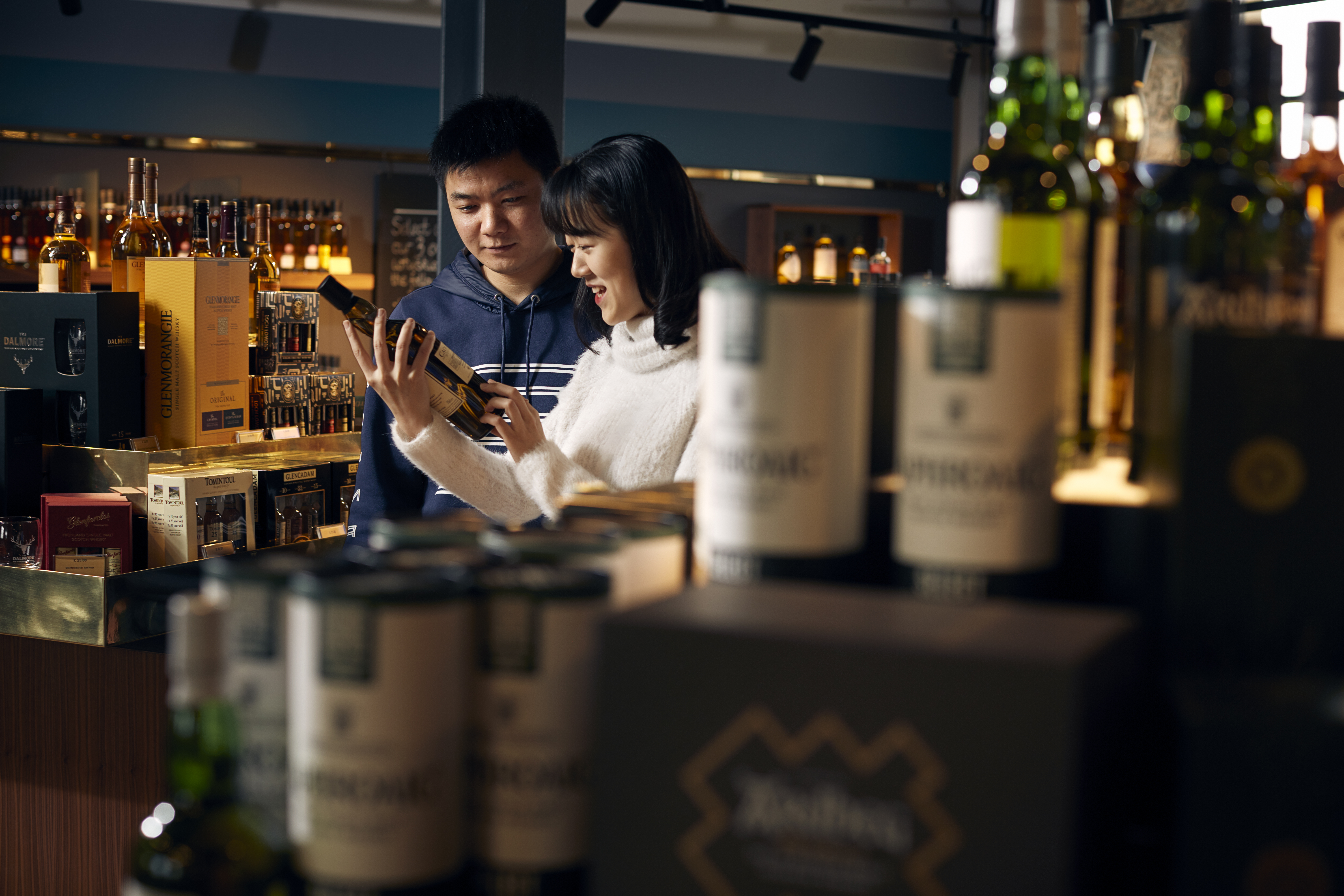 Couple visiting the Clydeside Distillery, Scotland