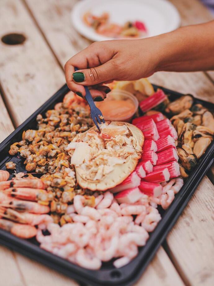 Seafood platter from above