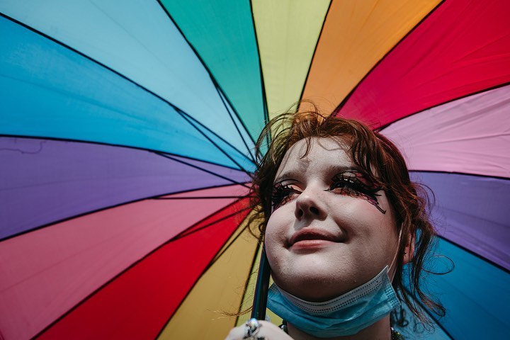 A lady with an umbrella, Pride Glasgow