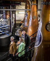 People visiting a whisky distillery