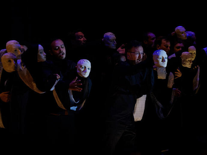 Performers using masks on stage at York Early Music Festival