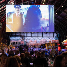 Photo of the Platform 9 ¾ set up with guests at the VisitEngland Awards for Excellence 2023. Warner Bros. Studio Tour - The Making of Harry Potter, Hertfordshire.