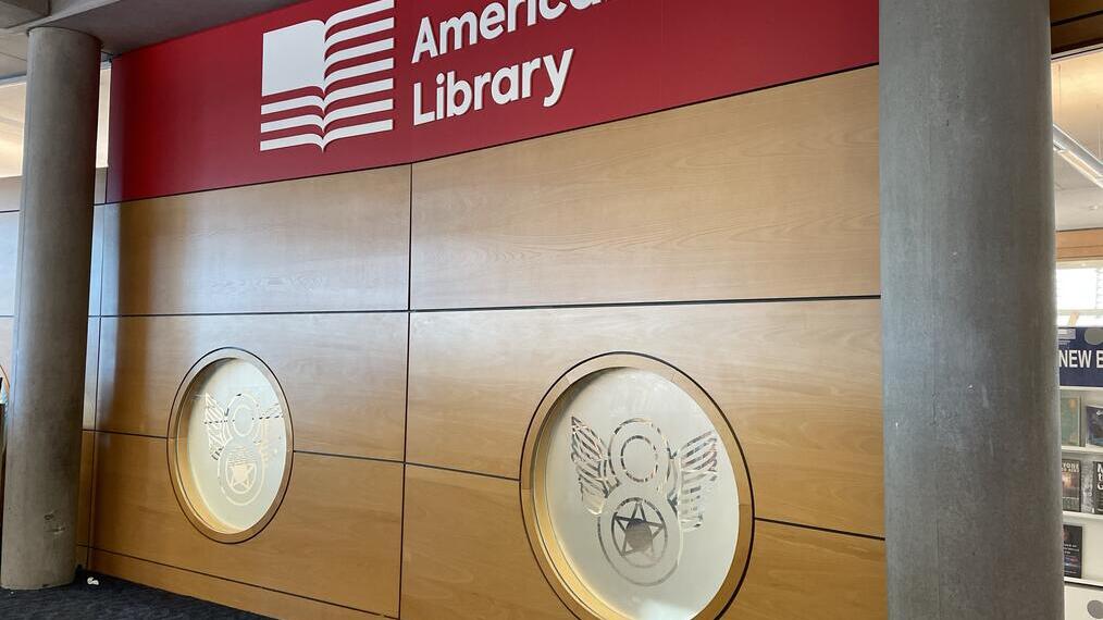 The doors to the American Library in Norwich