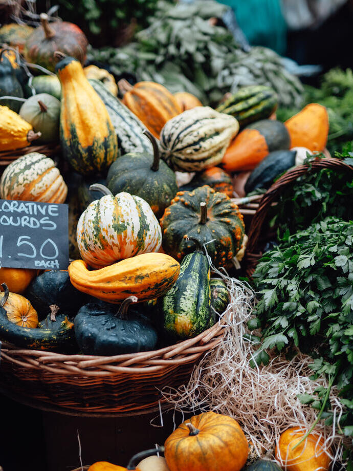 Organic vegetables at farmer's market for sale.