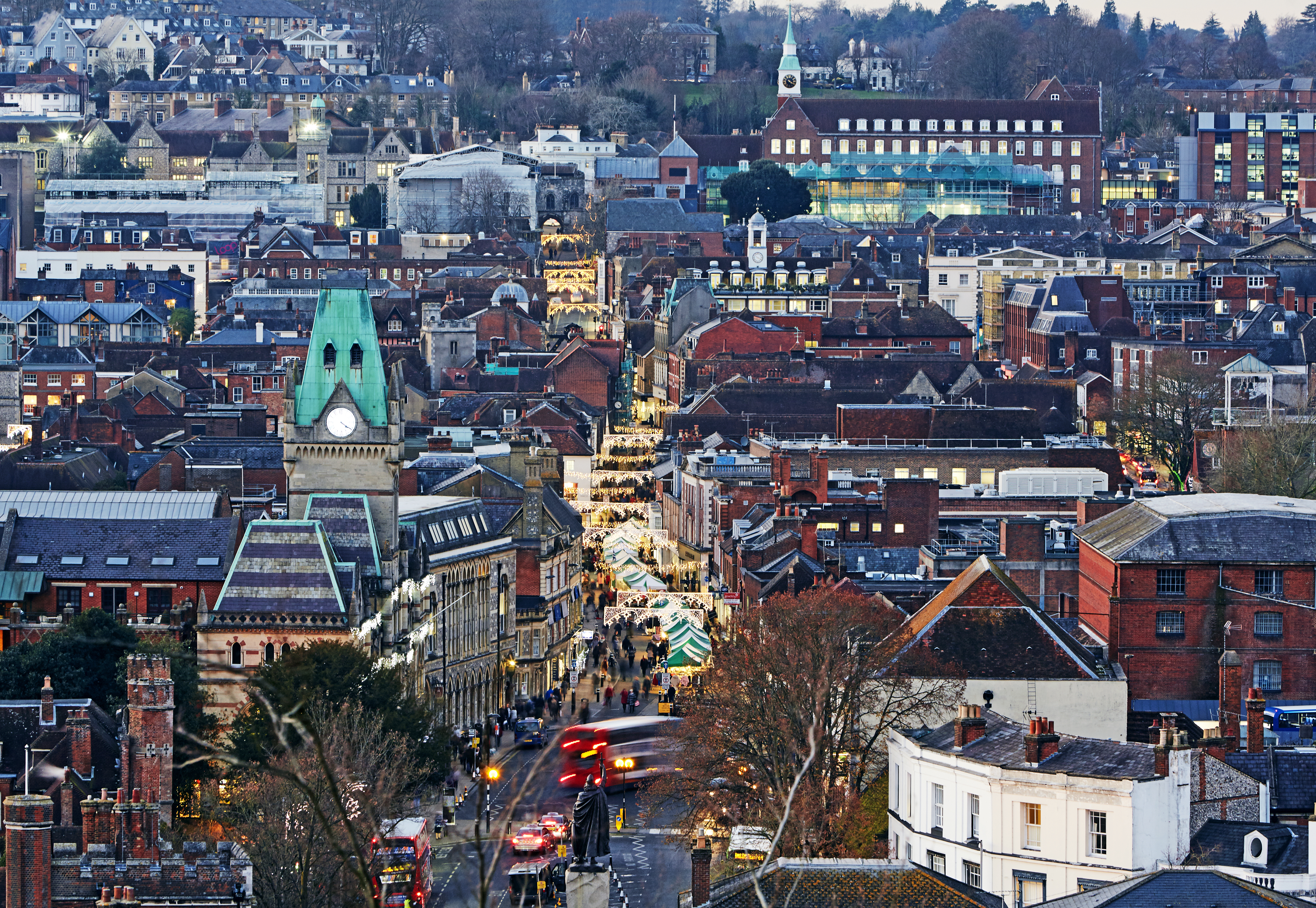Vista aérea de Winchester en Navidad