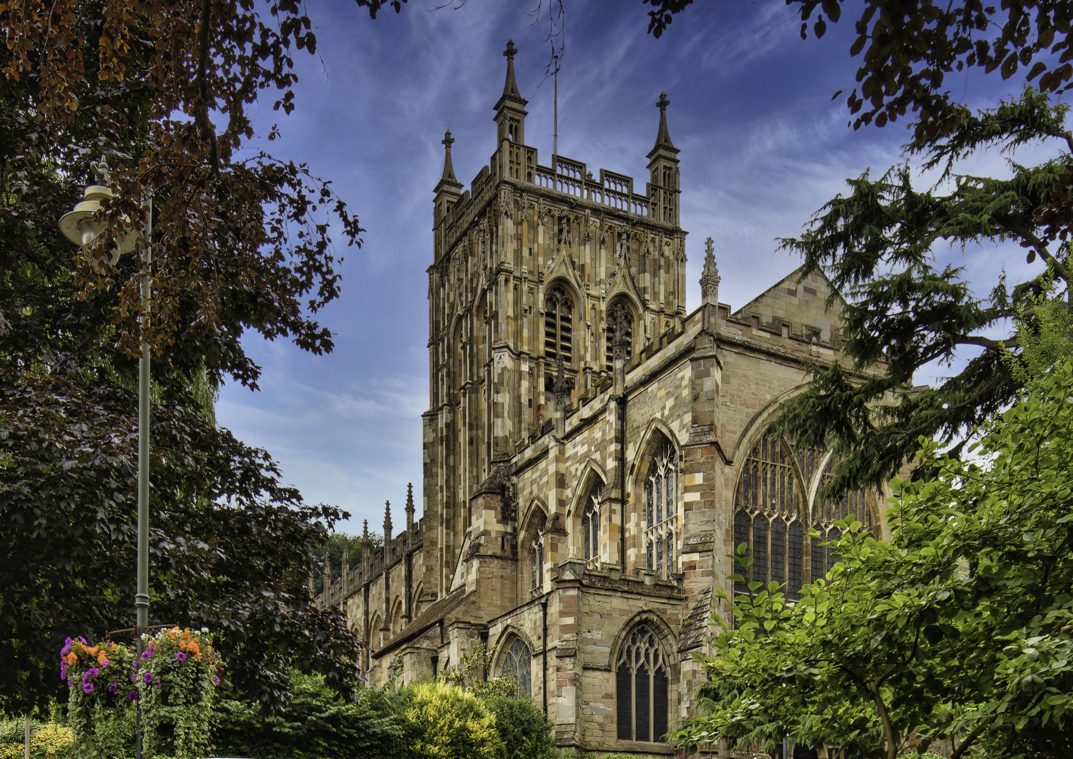 Historic church surrounded by trees