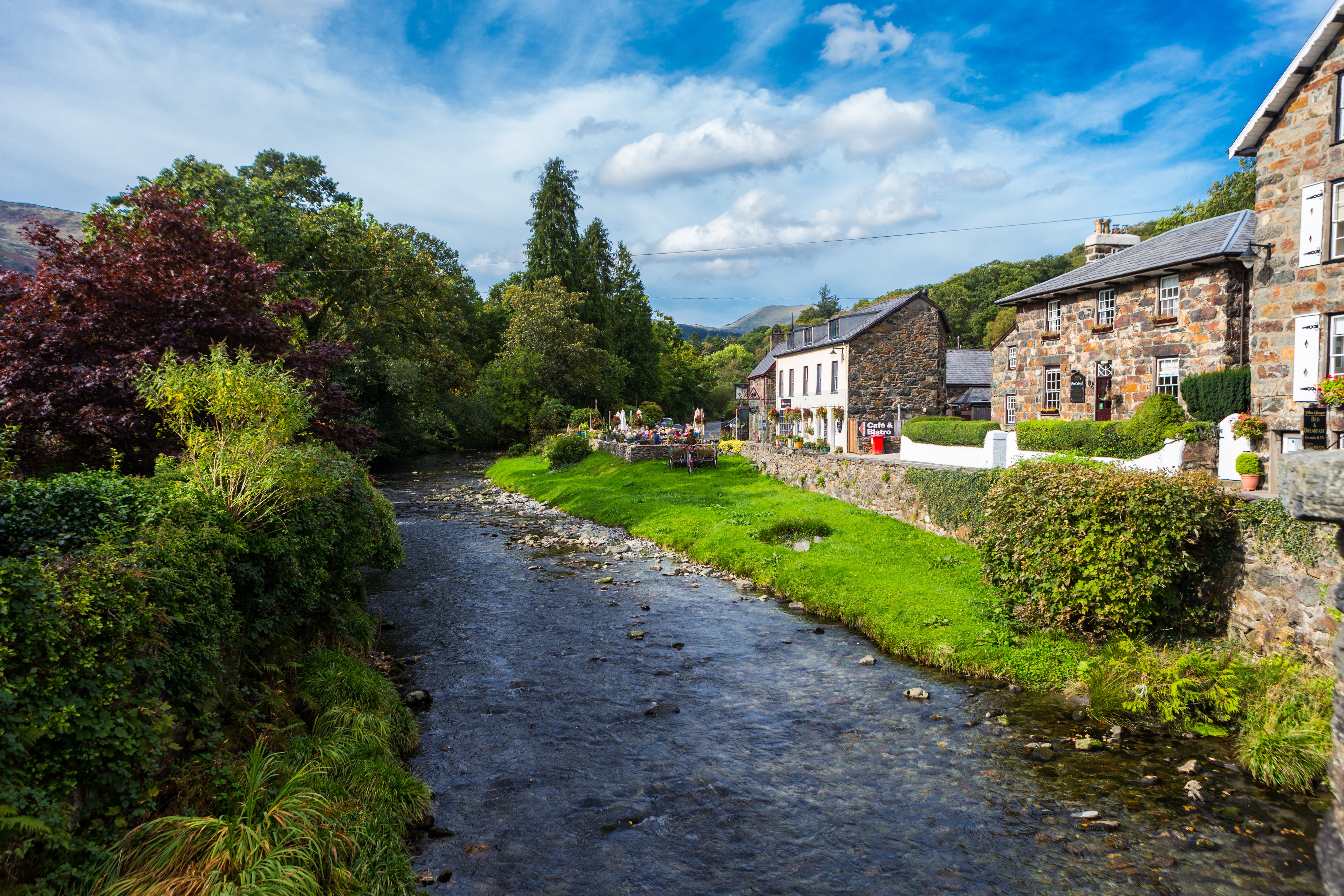 A stream running through a small village.