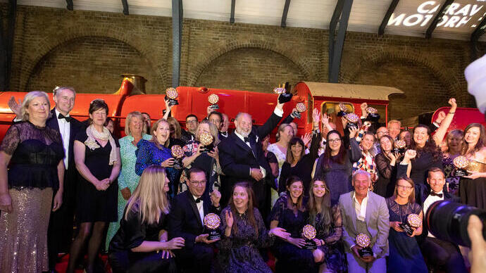 Group shot of Gold Award winners at VisitEngland Awards for Excellence 2023.