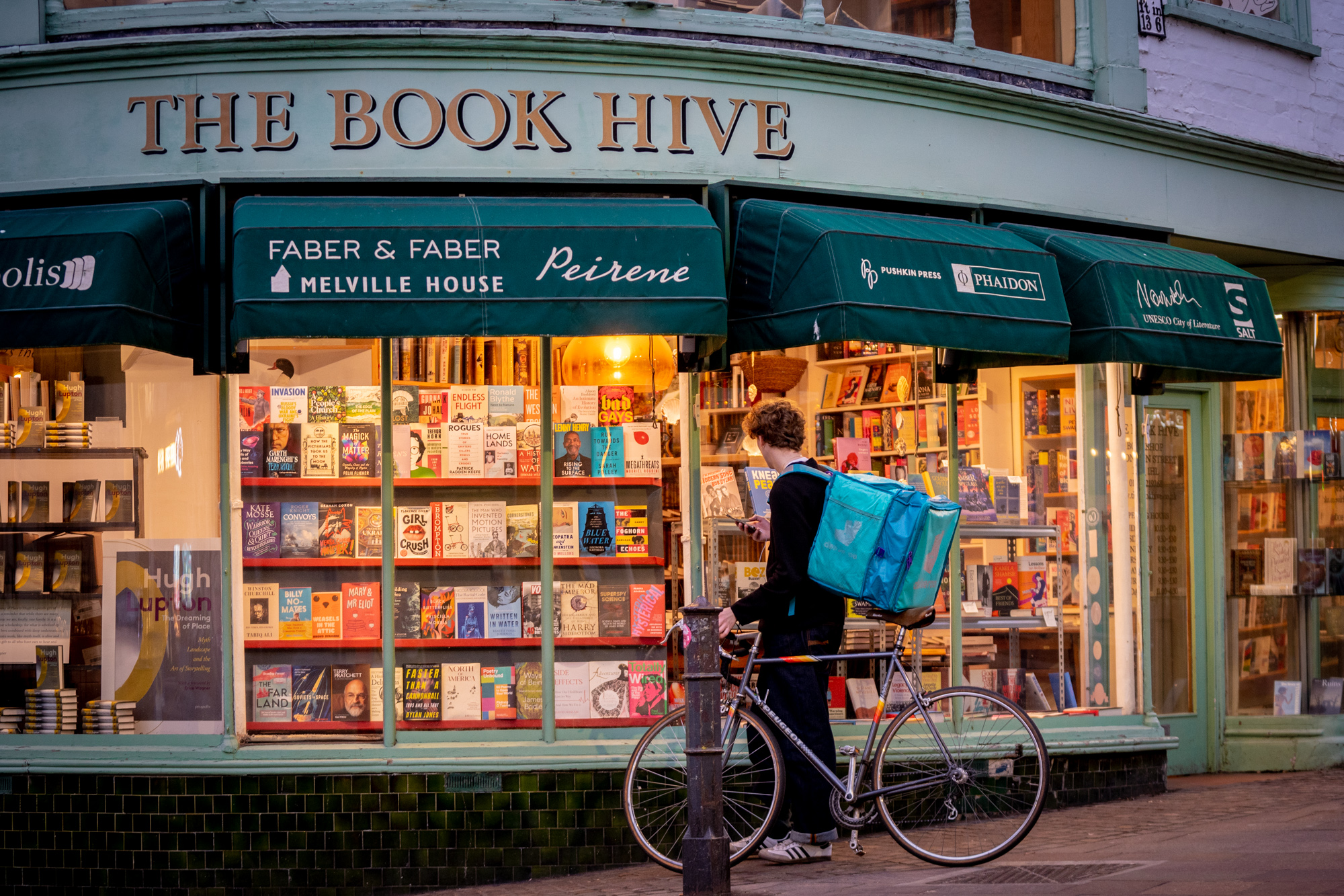 An outside view of The Book Hive in The Norwich Lanes