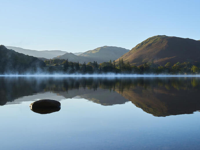View of lake and hills