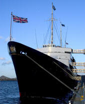 Exterior of a royal yacht with a British flag