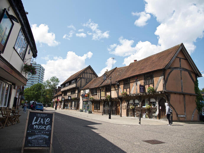 An old English style village street.