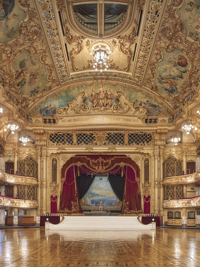 Grand interiors of Blackpool Tower Ballroom.