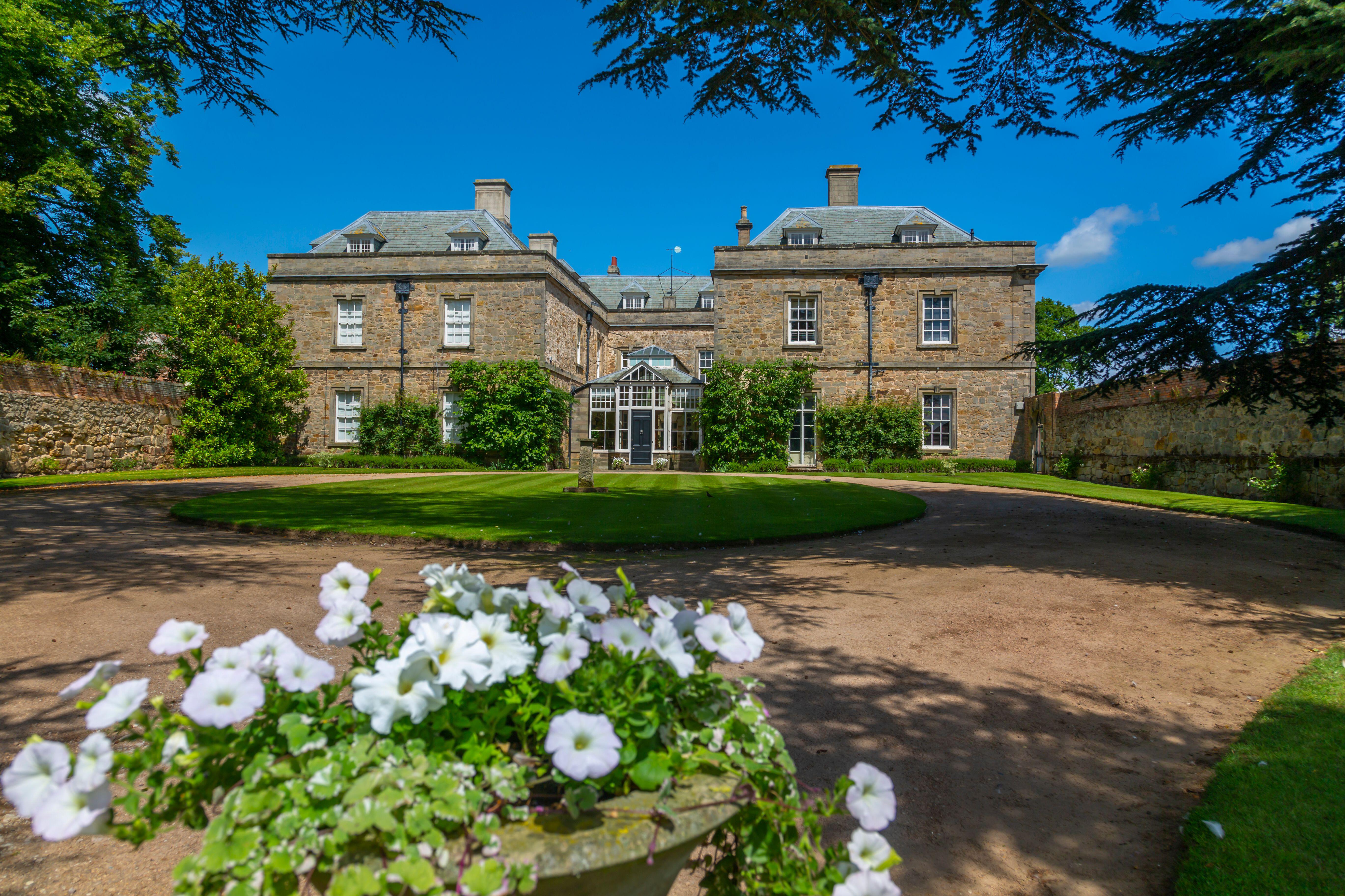View of Melbourne Hall on a sunny day, South Derbyshire, Derbyshire, England, United Kingdom, Europe