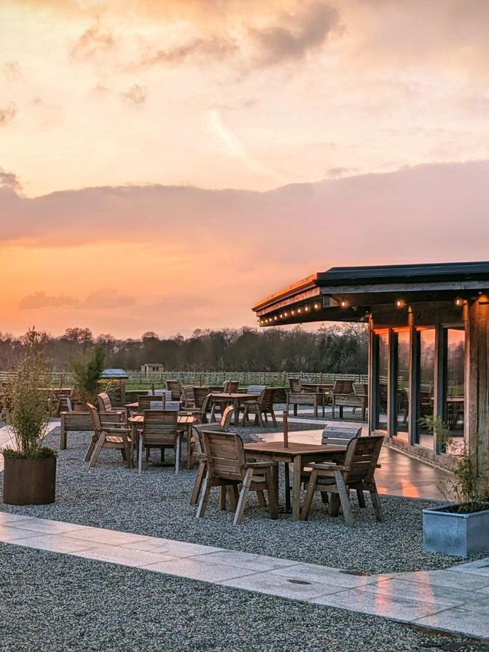 Outside dining area at an organic fine dining restaurant.